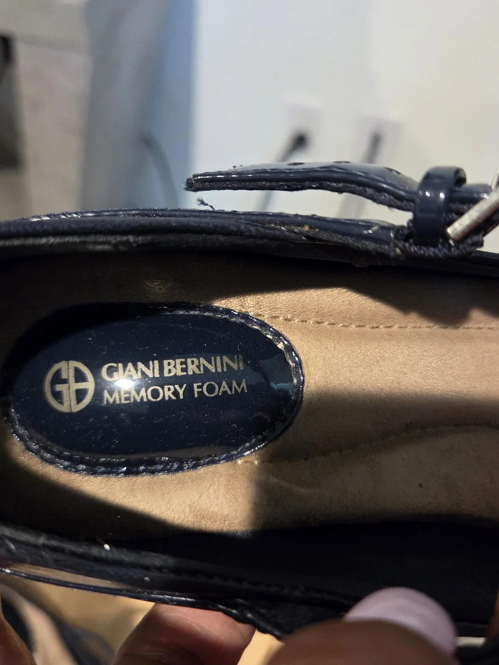 Giani Bernini Navy Patent T-Strap Heels